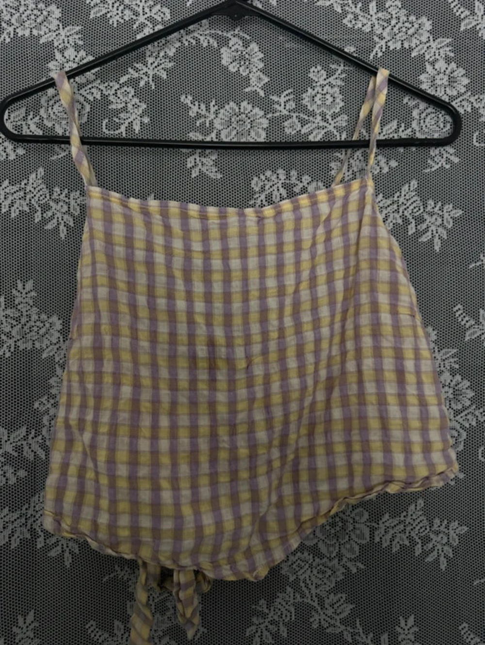 Forever 21+ Yellow/Purple Gingham Tie-Front Bow Cropped Cami Top 1X